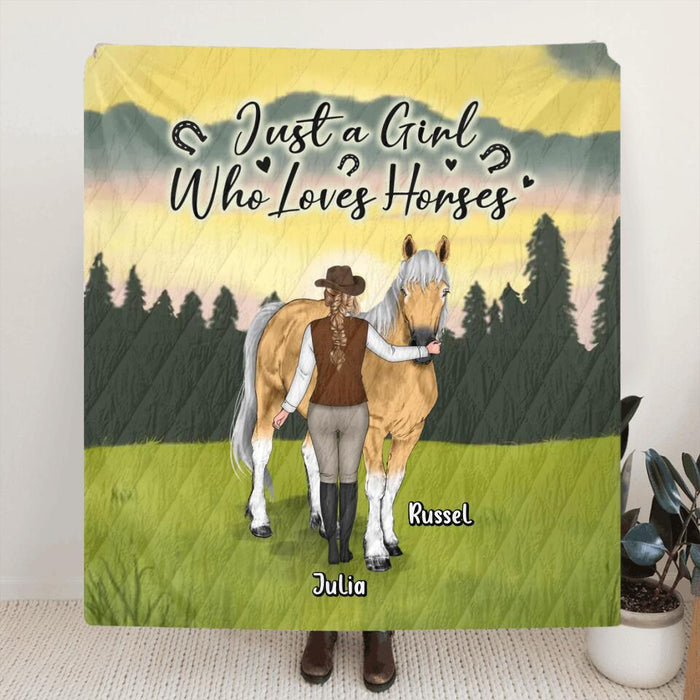 Custom Personalized Horse Girl Quilt/Single Layer Fleece Blanket - Gift Idea For Horse Lovers/Horse Owners - Just A Girl Who Loves Horses