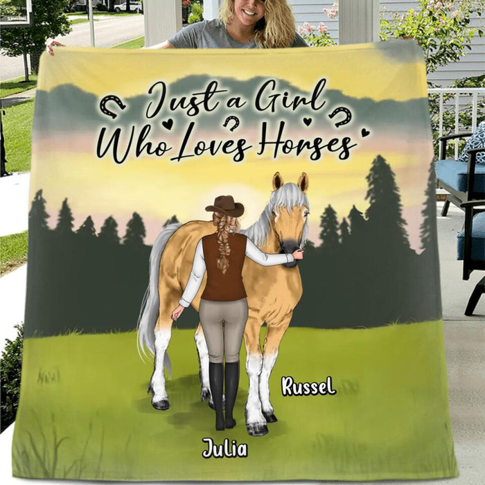 Custom Personalized Horse Girl Quilt/Single Layer Fleece Blanket - Gift Idea For Horse Lovers/Horse Owners - Just A Girl Who Loves Horses