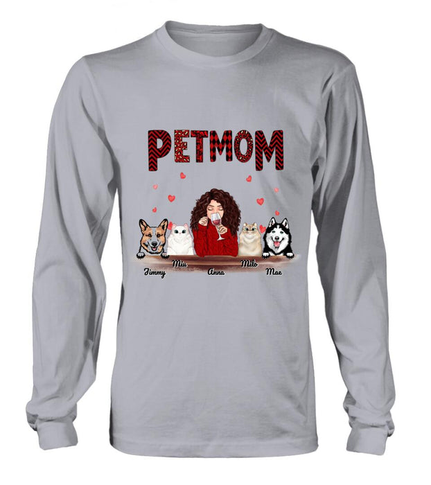 Custom Personalized Dog/Cat T-shirt/Hoodie/Long Sleeves/Sweater -  Gift For Dog Mom/Cat Mom - Up to 4 Pets