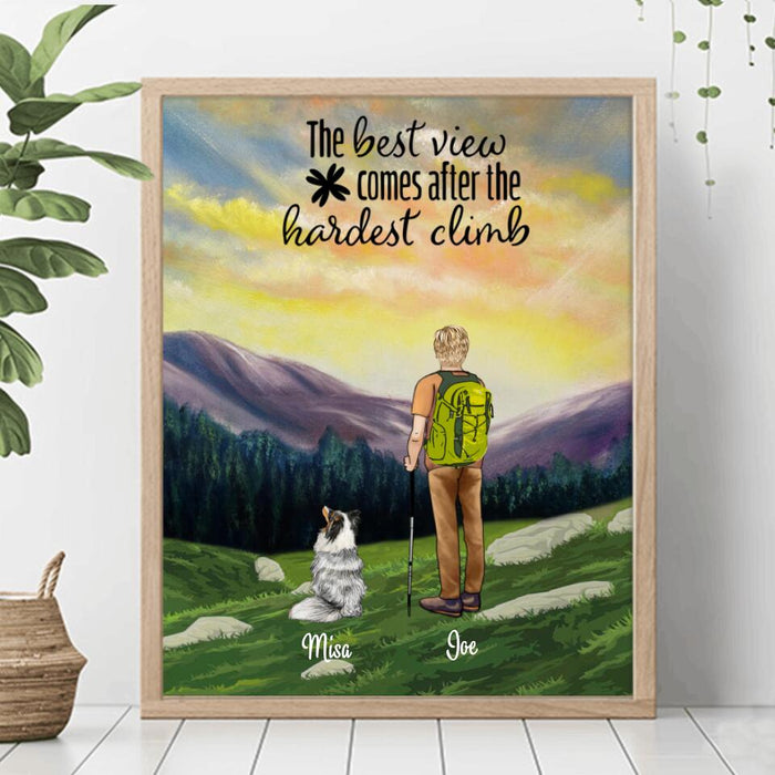 Custom Personalized Hiking Paper Poster - Single Dad & Pets/Kid Hiking Poster - Gift for Single Dad, Hiking Lovers