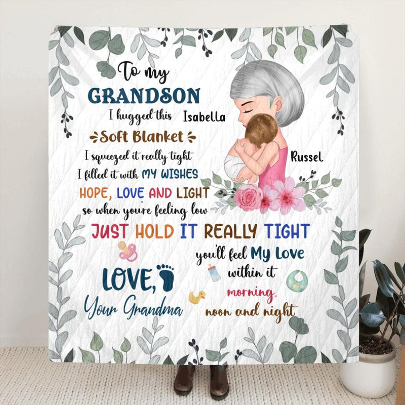 Personalized To My Grandson Fleece Throw Blanket/Quilt/Pillow Cover - Gift Idea For Newborn Grandson/Granddaughter - To My Grandson
