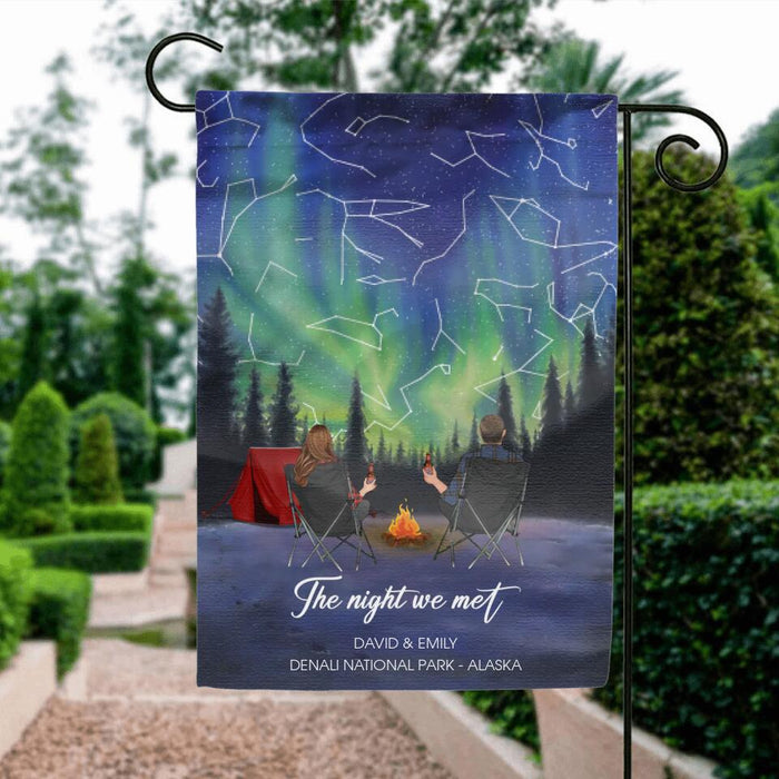 Custom Personalized Camping Couple Flag - Anniversary Gift for Couple - The Night we Met