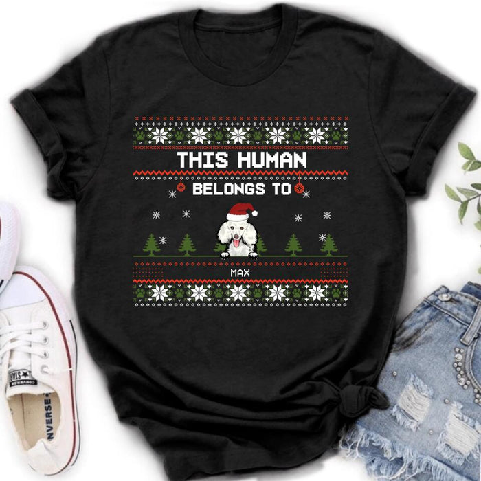 Custom Personalized Dog Mom T-shirt/ Long Sleeve/Sweatshirt/ Hoodie - Upto 5 Dogs - Christmas Gift For Dog Lover - This Human Belongs To