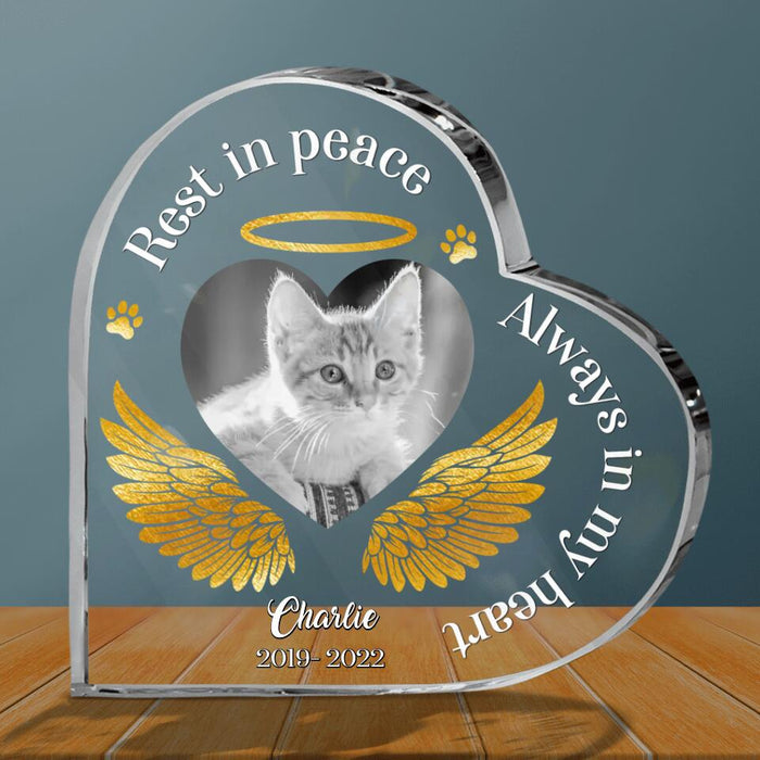 Custom Personalized Memorial Pet Photo Crystal Heart - Memorial Gift Idea Dog/Cat Lover - Rest In Peace Always In My Heart