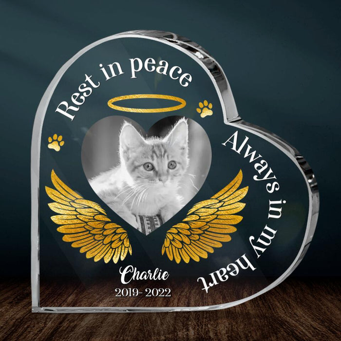 Custom Personalized Memorial Pet Photo Crystal Heart - Memorial Gift Idea Dog/Cat Lover - Rest In Peace Always In My Heart