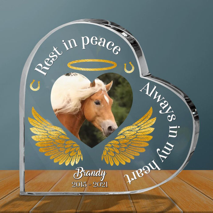 Custom Personalized Memorial Horse Photo Crystal Heart - Memorial Gift Idea Horse Owner - Rest In Peace Always In My Heart