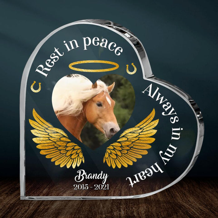 Custom Personalized Memorial Horse Photo Crystal Heart - Memorial Gift Idea Horse Owner - Rest In Peace Always In My Heart