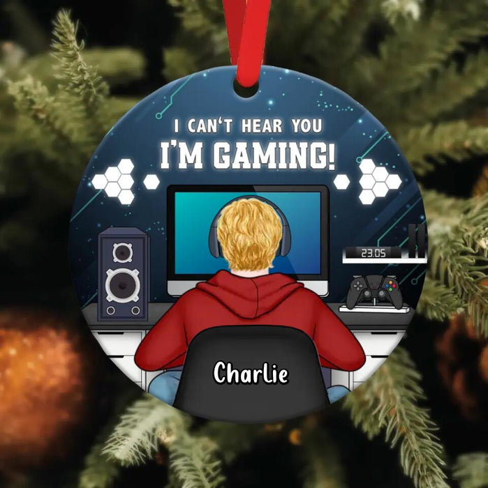 Custom Personalized Gamer Circle Wooden Ornament - Gift Idea For Gaming Lovers - I Can't Hear You, I'm Gaming!