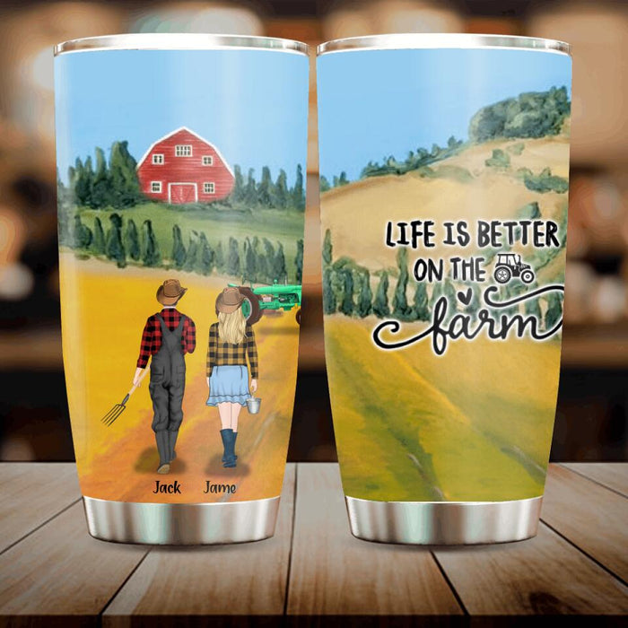 Custom Personalized Farming Family Tumbler - Couple/ Parents With Upto 2 Kids And 4 Dogs - Gift For Farming Lover - Life Is Better On The Farm