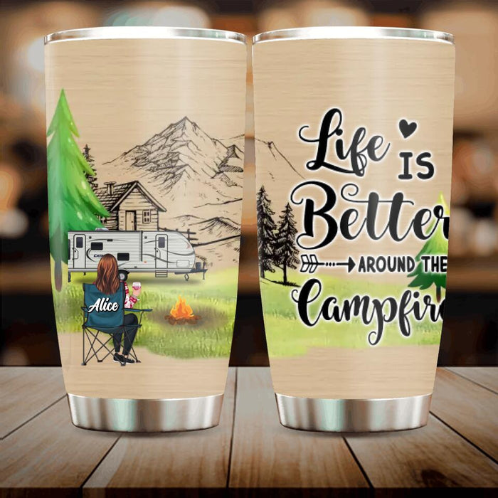 Custom Personalized Camping Tumbler - Parents with Up to 2 Kids, 3 Pets - Gift Idea For Family/ Couple/Camping Lovers - Life Is Better Around The Campfire