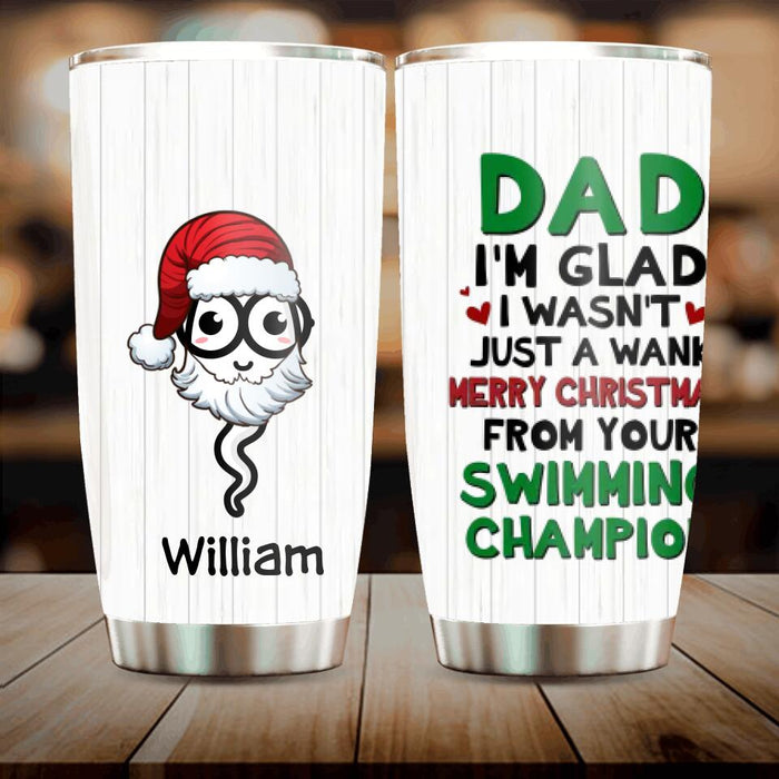 Custom Personalized Xmas Father Tumbler - Upto 6 Children - Christmas Gift Idea For Father - Merry Christmas From Your Swimming Champion