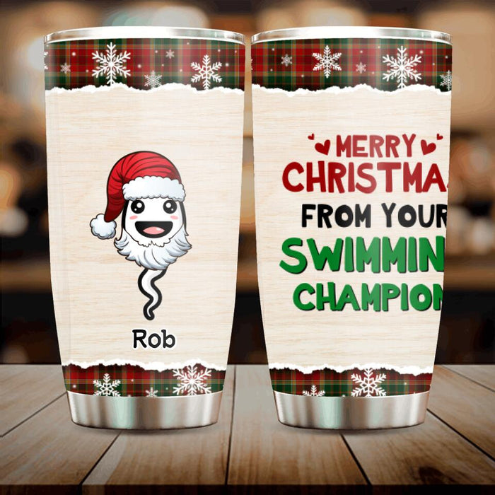 Custom Personalized Father Tumbler - Upto 7 Kids - Christmas Gift Idea For Father - Merry Christmas From Your Swimming Champion