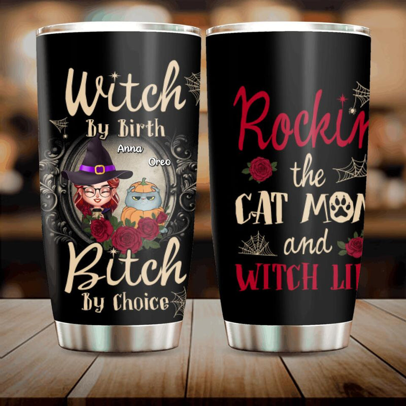 Personalized Halloween Cat Mom Tumbler - Gift Idea For Halloween/Cat Lover with up to 4 Cats - Rockin' The Cat Mom and Witch Life
