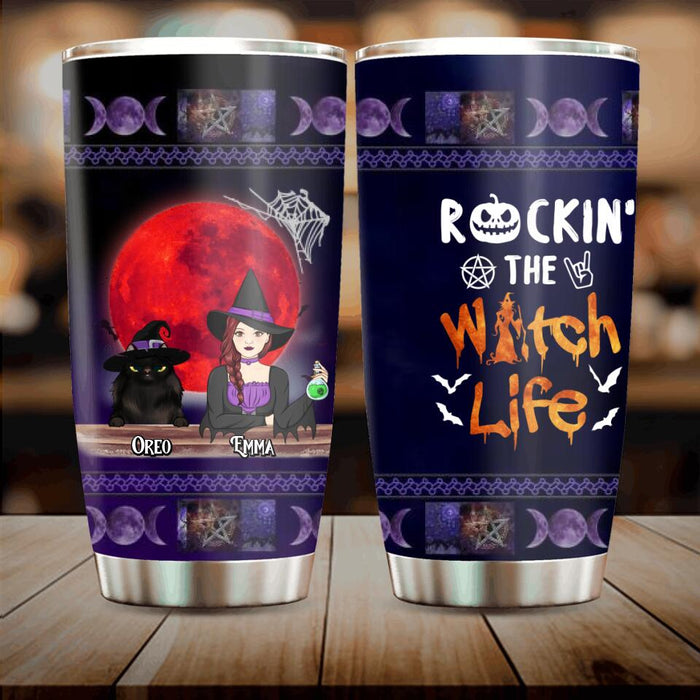 Custom Personalized Pet Witch Tumbler - Up to 3 Pets - Halloween Gift For Dog/ Cat Lover - Rockin' The Witch Life