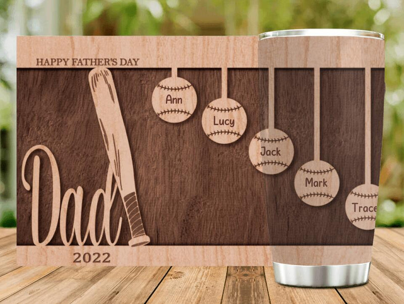 Personalized Baseball Tumbler - Gift Idea For Baseball Lover/Gift For Father From Kid with up to 5 Kids - Happy Father's Day 2023