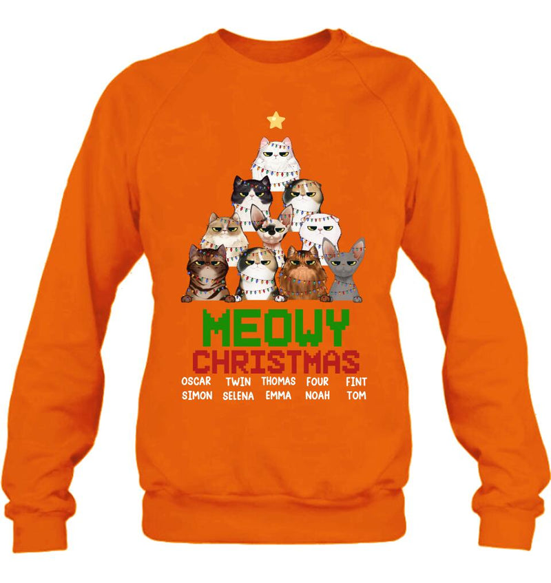 Personalized Meowy Christmas T-shirt/Long Sleeve/Sweatshirt/Hoodie - Up to 10 Cats - Christmas Gift Idea For Cat Lover