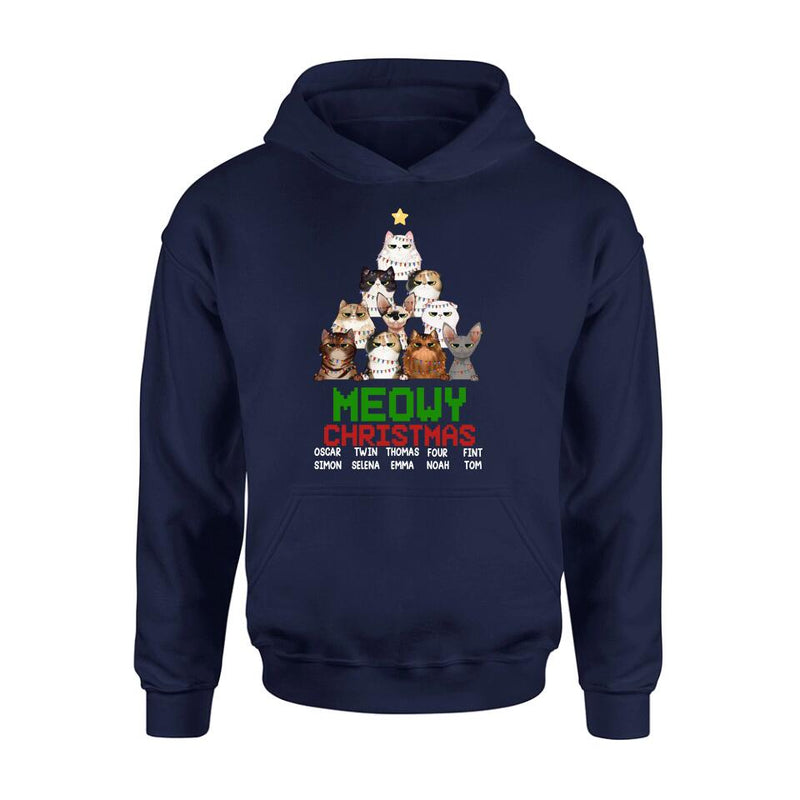 Personalized Meowy Christmas T-shirt/Long Sleeve/Sweatshirt/Hoodie - Up to 10 Cats - Christmas Gift Idea For Cat Lover