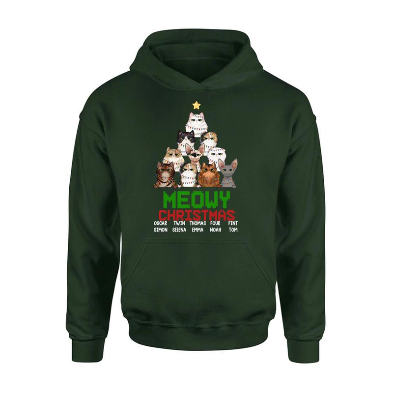 Personalized Meowy Christmas T-shirt/Long Sleeve/Sweatshirt/Hoodie - Up to 10 Cats - Christmas Gift Idea For Cat Lover