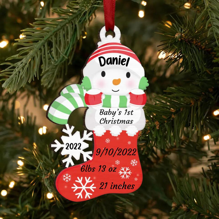 Custom Personalized New Born Baby Sock Wooden Ornament - Christmas Gift Idea For New Born Baby - 2022 Baby's 1st Christmas