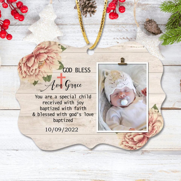 Custom Personalized Baby Photo Wooden Ornament - Christmas Gift Idea For New Born Baby - You Are A Special Child Received With Joy