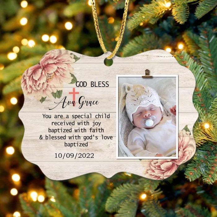 Custom Personalized Baby Photo Wooden Ornament - Christmas Gift Idea For New Born Baby - You Are A Special Child Received With Joy