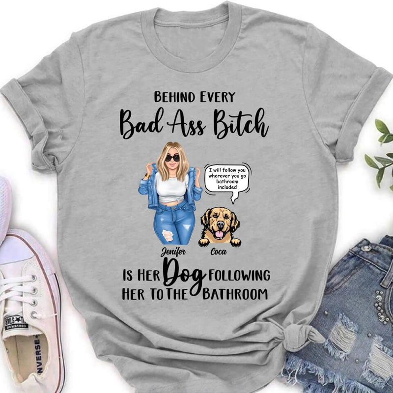 Personalized Dog Following To The Bathroom T-shirt/Long Sleeve/Sweatshirt/Hoodie - Gift Idea For Dog Lover - Up to 4 Dogs - I Will Follow You Wherever You Go Bathroom Included