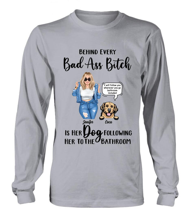 Custom Personalized Dog Following To The Bathroom T-shirt/ Long Sleeve/ Sweatshirt/ Hoodie - Gift Idea For Dog Lover - Upto 4 Dogs - I Will Follow You Wherever You Go Bathroom Included