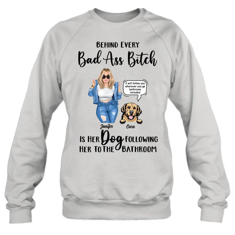 Personalized Dog Following To The Bathroom T-shirt/Long Sleeve/Sweatshirt/Hoodie - Gift Idea For Dog Lover - Up to 4 Dogs - I Will Follow You Wherever You Go Bathroom Included