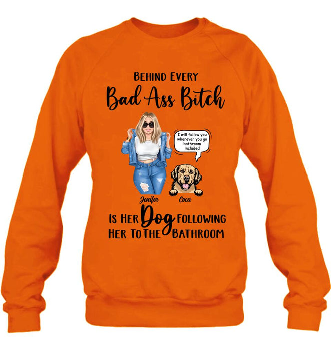 Custom Personalized Dog Following To The Bathroom T-shirt/ Long Sleeve/ Sweatshirt/ Hoodie - Gift Idea For Dog Lover - Upto 4 Dogs - I Will Follow You Wherever You Go Bathroom Included