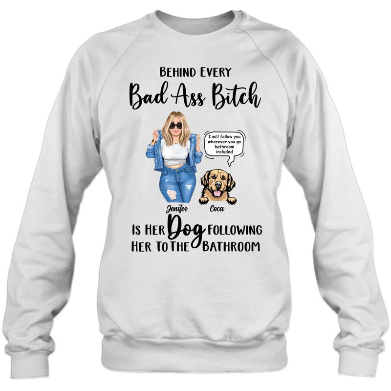 Personalized Dog Following To The Bathroom T-shirt/Long Sleeve/Sweatshirt/Hoodie - Gift Idea For Dog Lover - Up to 4 Dogs - I Will Follow You Wherever You Go Bathroom Included