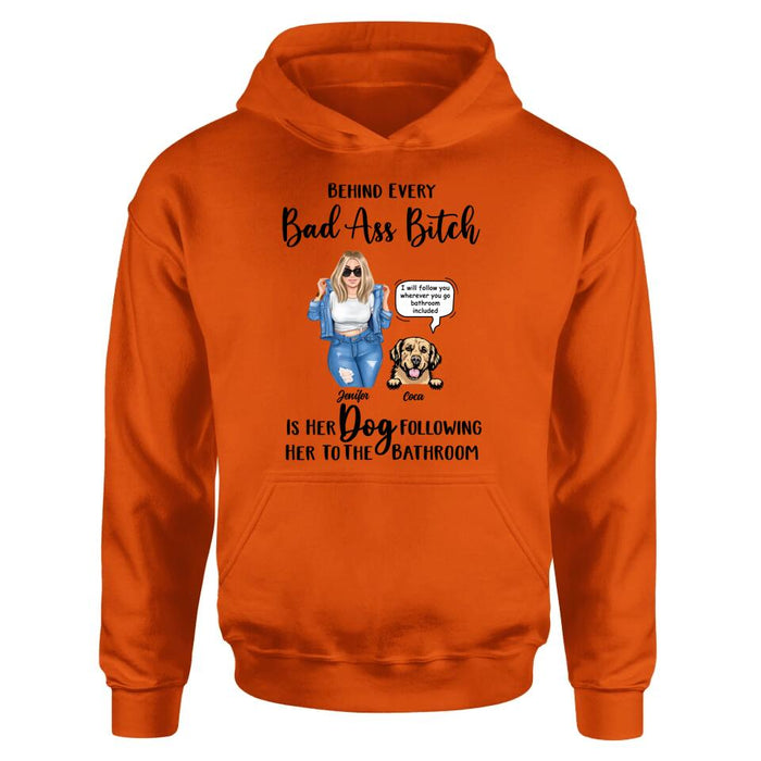 Custom Personalized Dog Following To The Bathroom T-shirt/ Long Sleeve/ Sweatshirt/ Hoodie - Gift Idea For Dog Lover - Upto 4 Dogs - I Will Follow You Wherever You Go Bathroom Included