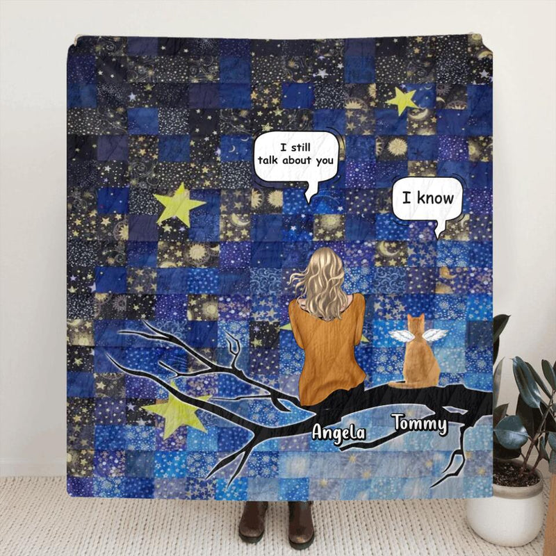 Personalized Memorial Cat Quilt/Fleece Throw Blanket - Up to 3 Cats - Memorial Gift Idea For Cat Lovers - I Still Talk About You
