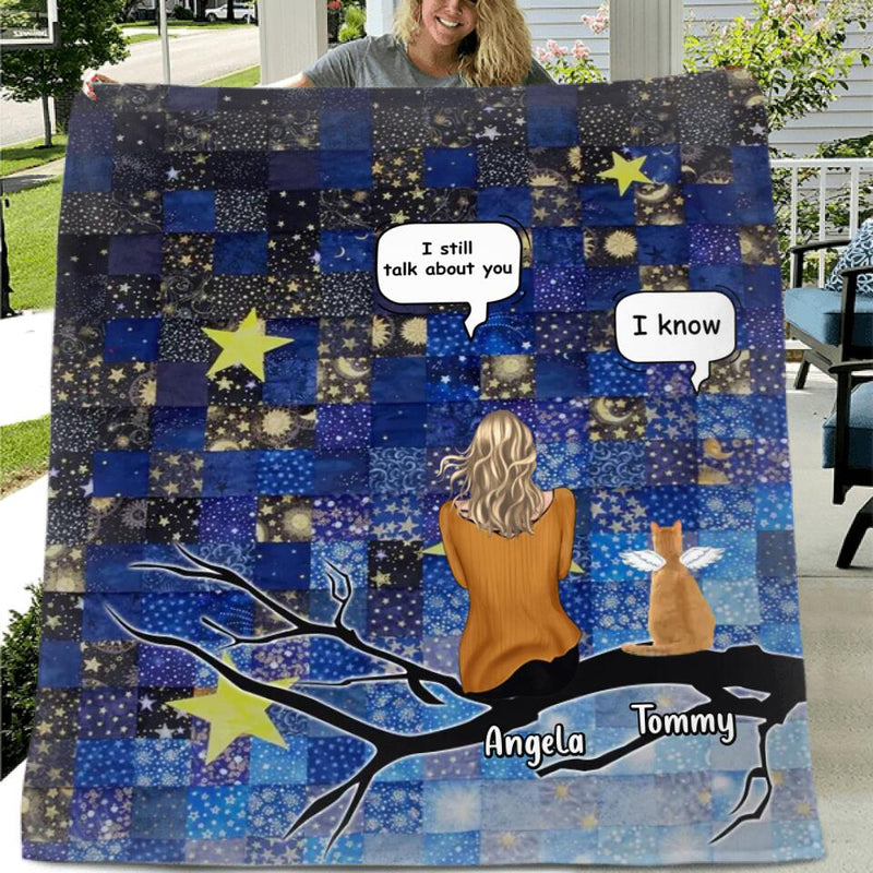 Personalized Memorial Cat Quilt/Fleece Throw Blanket - Up to 3 Cats - Memorial Gift Idea For Cat Lovers - I Still Talk About You