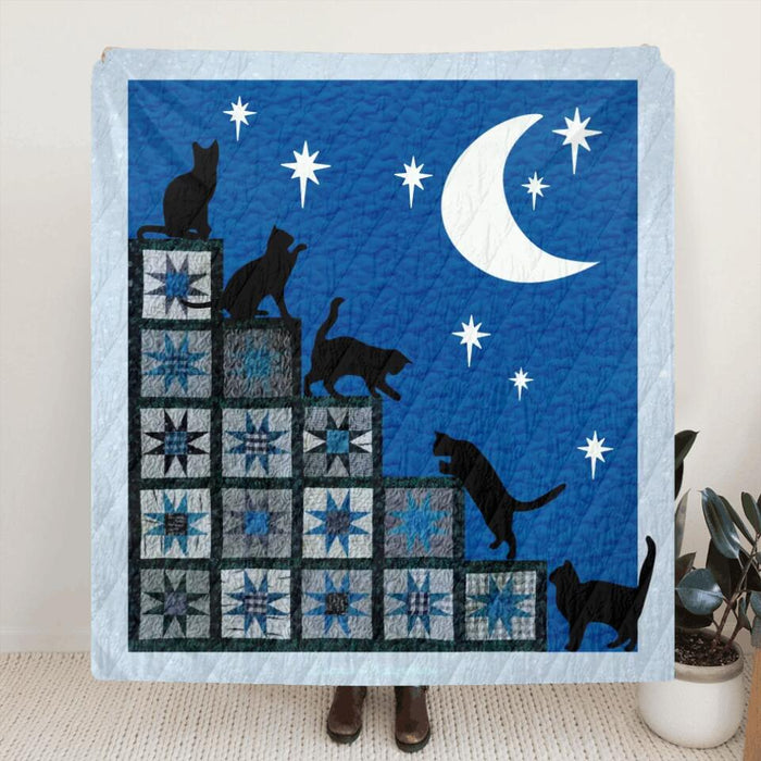Custom Personalized Cat Stairway To Heaven Quilt/Fleece Blanket - Gift Idea for Cat Lovers