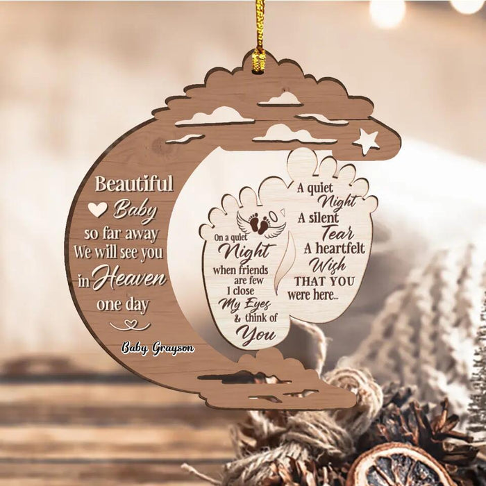Personalized Memorial Custom Shape Wooden Ornament For New Baby - Memorial Gift Idea - Beautiful Baby So Far Away