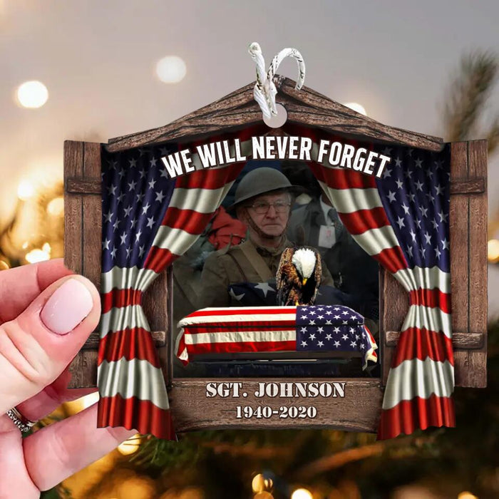 Custom Personalized Memorial Veteran Wooden Ornament - Memorial Gift Idea - We Will Never Forget