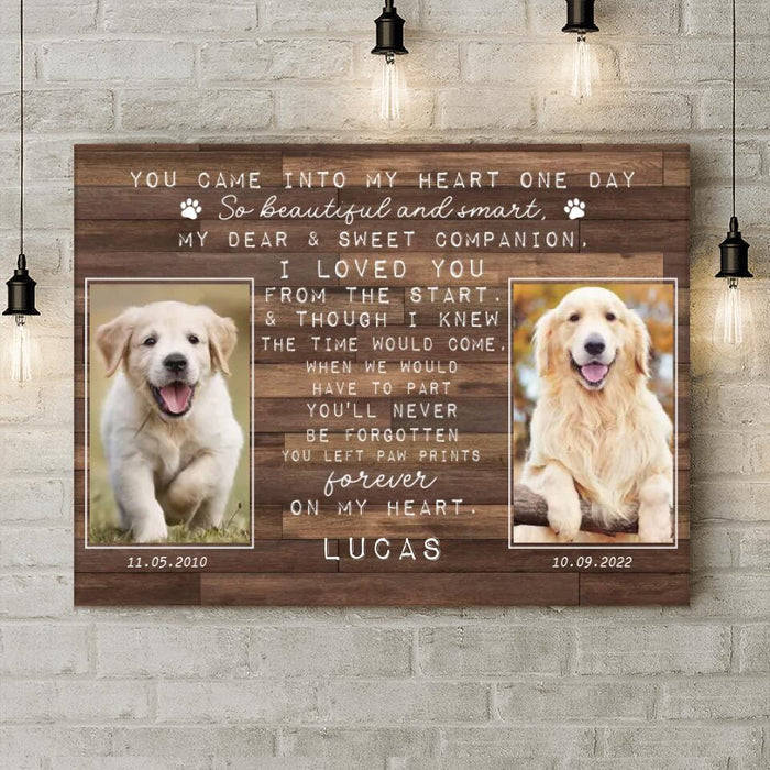 Custom Personalized Memorial Pet Canvas - Upload Photos - Memorial Gift Idea - You Came Into My Heart One Day