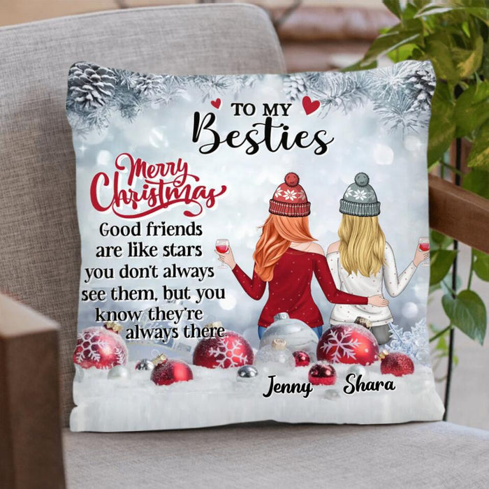 Custom Personalized Besties Pillow Cover - Christmas Gift Idea for Friends/Besties/Sisters - Merry Christmas