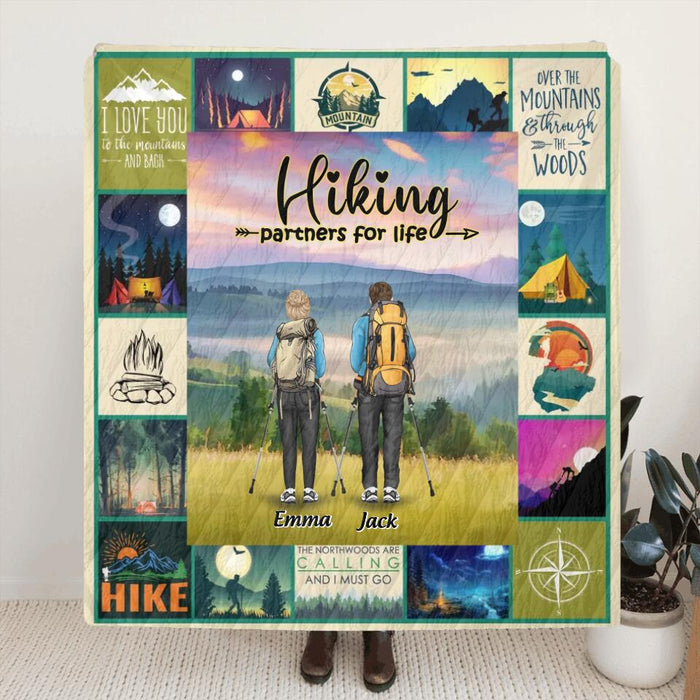 Custom Personalized Hiking Quilt/Single Layer Fleece Blanket - Adult/ Couple With Upto 3 Dogs - Gift Idea For Couple/ Hiking Lover - Hiking Partners For Life