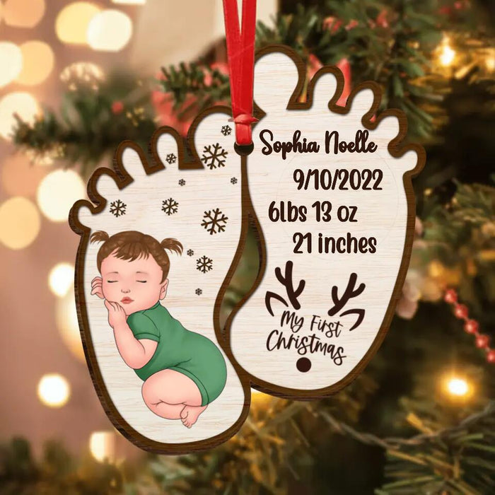 Custom Personalized Baby Sleeping Wooden Ornament - Christmas Gift Idea For Baby/Mom/Daddy - My First Christmas