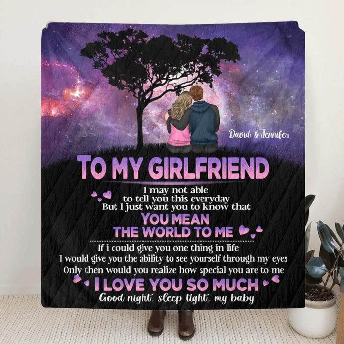 Custom Personalized Couple Quilt/Single Layer Fleece Blanket - Gift Idea For Couple - You Mean The World To Me