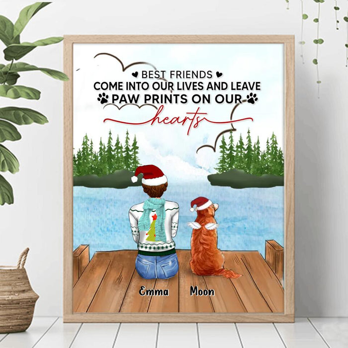 Custom Personalized Pet Mom/Dad Poster - Gift Idea For Dog/Cat Lovers - Upto 4 Pets - Best Friends Come Into Our Lives And Leave Paw Prints On Our Hearts