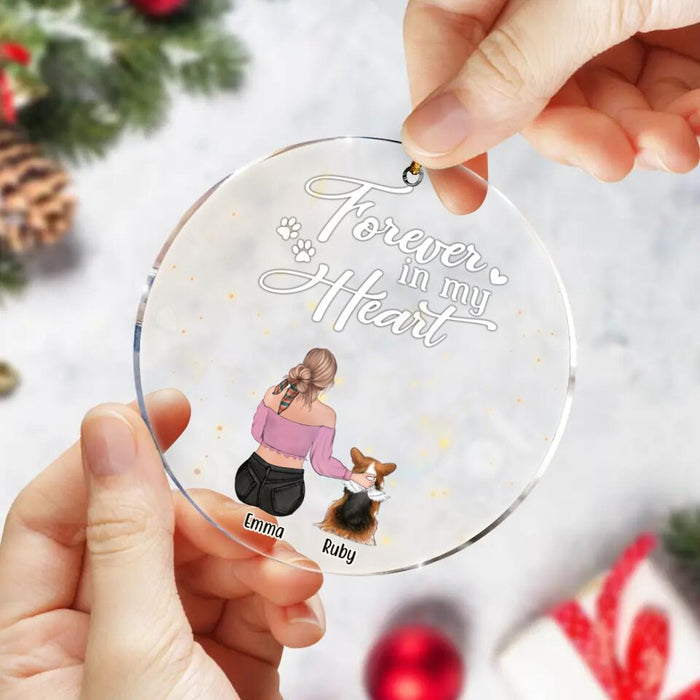 Custom Personalized Memorial Dog Circle Acrylic Ornament - Memorial Gift For Dog Mom/ Dog Dad/ Dog Lover - Adult/Couple With Upto 3 Dogs - Forever In My Heart