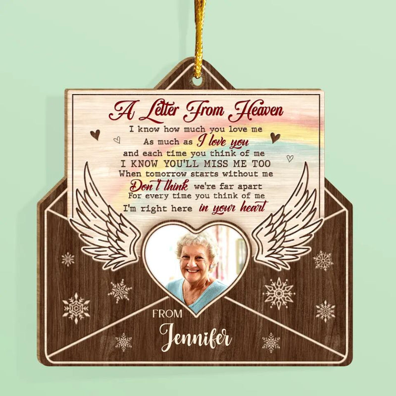 Personalized Memorial Photo Letter Wooden Ornament - Memorial Gift For Family/Pet Lovers - A Letter From Heaven