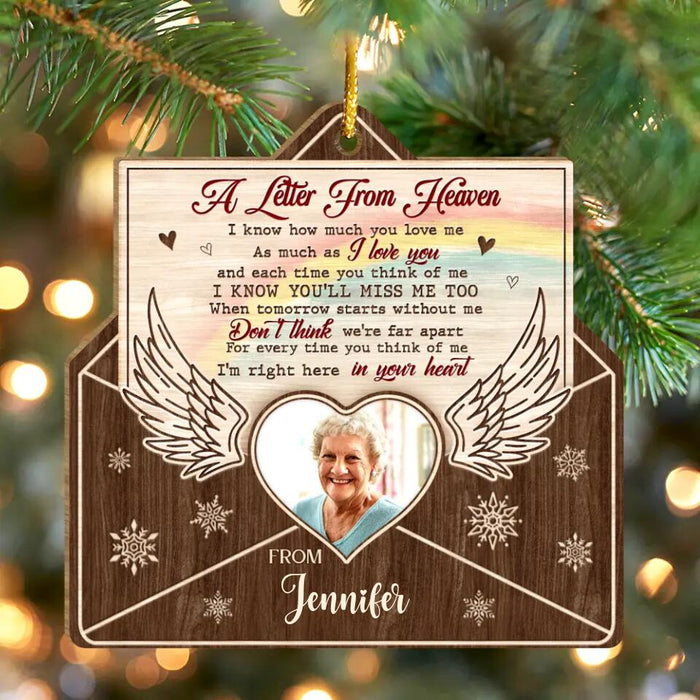 Custom Personalized Memorial Photo Letter Wooden Ornament - Memorial Gift For Family/Pet Lovers - A Letter From Heaven