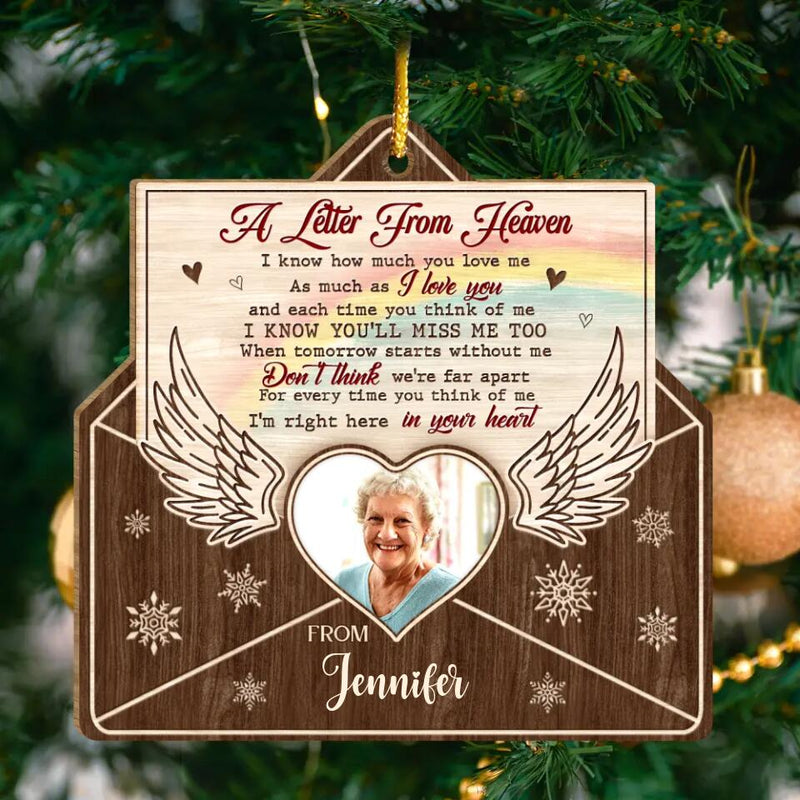 Personalized Memorial Photo Letter Wooden Ornament - Memorial Gift For Family/Pet Lovers - A Letter From Heaven