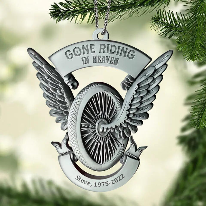 Custom Personalized Memorial Motorcycle Rider Aluminum Ornament - Memorial Gift Idea For Friend/ Family Member - Gone Riding In Heaven