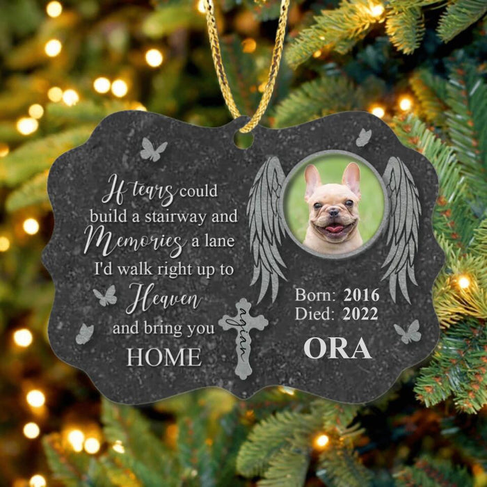 Custom Personalized Memorial Photo Wooden  Ornament - Memorial Gift Idea For Pet Lover - If Tears Could Build A Stairway