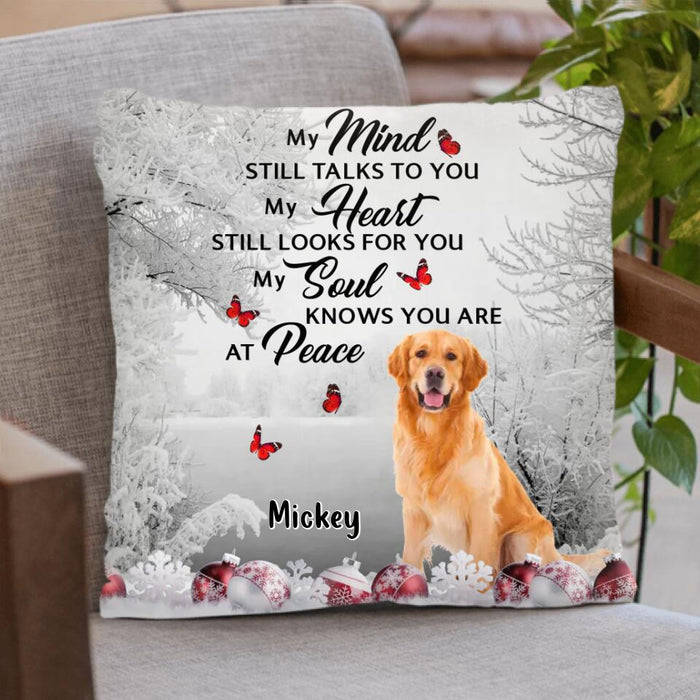 Custom Personalized Memorial Photo Pillow Cover - Memorial Gift Idea For Christmas - My Mind Still Talks To You