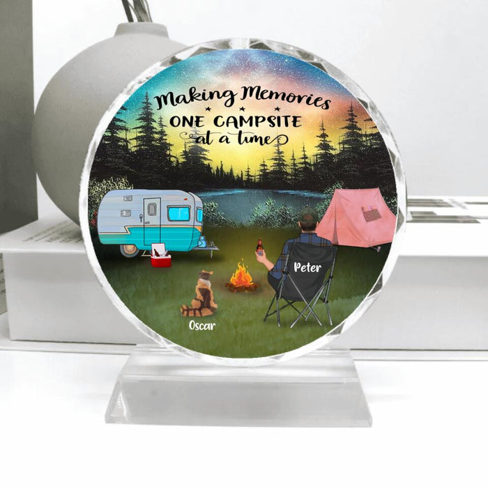 Personalized Camping Crystal Pendulum - Single Parent/Parents With Up to 4 Kids And 4 Pets - Gift Idea For Camping Lover - Making Memories One Campsite At A Time